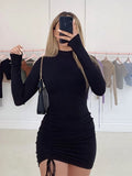 Ruched Turtleneck Bodycon Mini Dress
