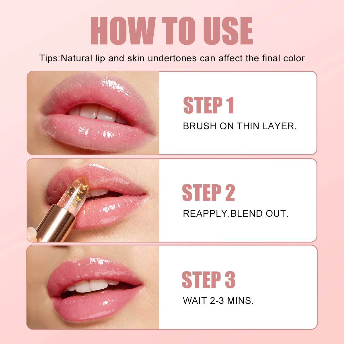 Crystal Petal Temperature pH Color Changing Lip Balm Non‑transfer 24H Moisturizing Mirror Lip Gloss For Women