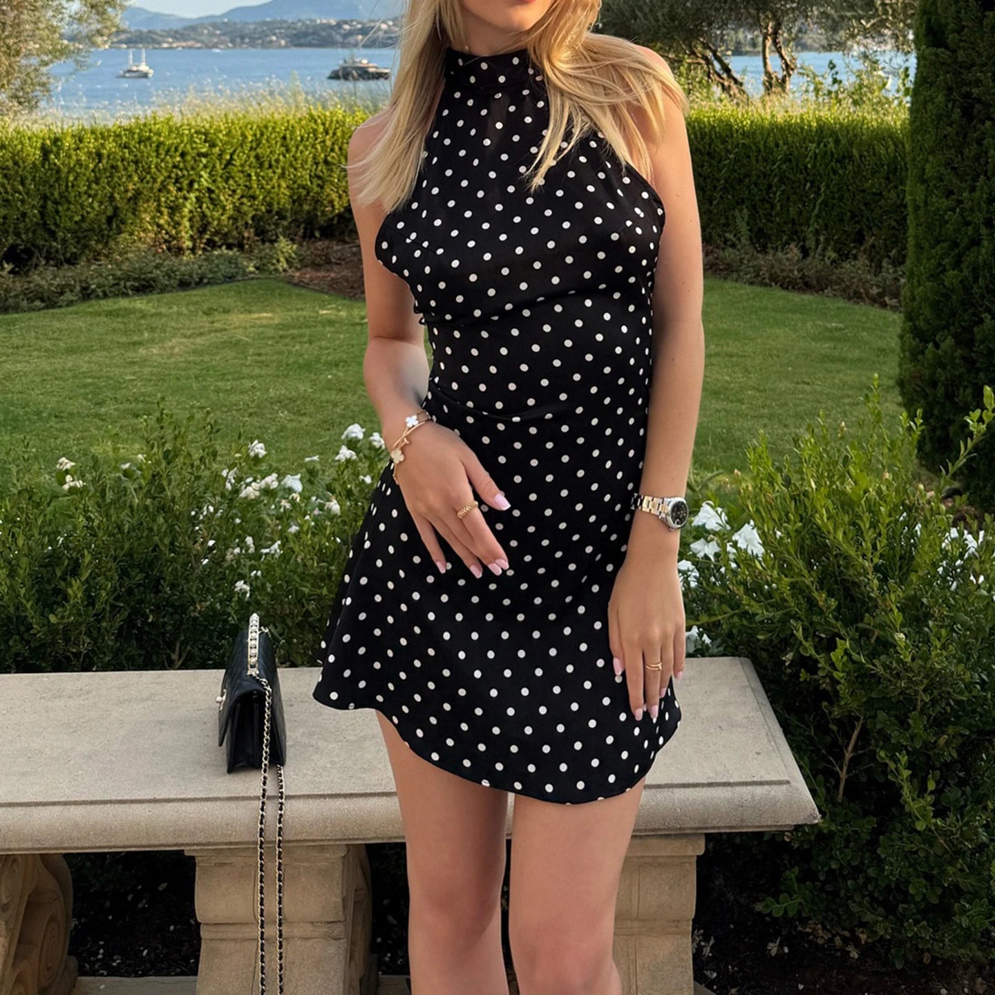 Polka Dot Halter Mini Dress