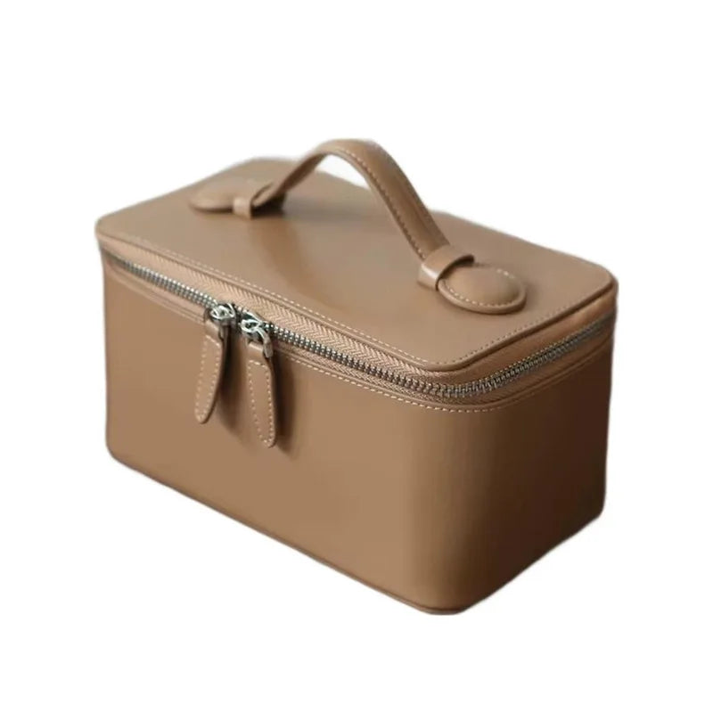 Divided Saffiano for Women, Portable Hanging Makeup Organizer Bag, Dopp Kit,Leather Travel Need
