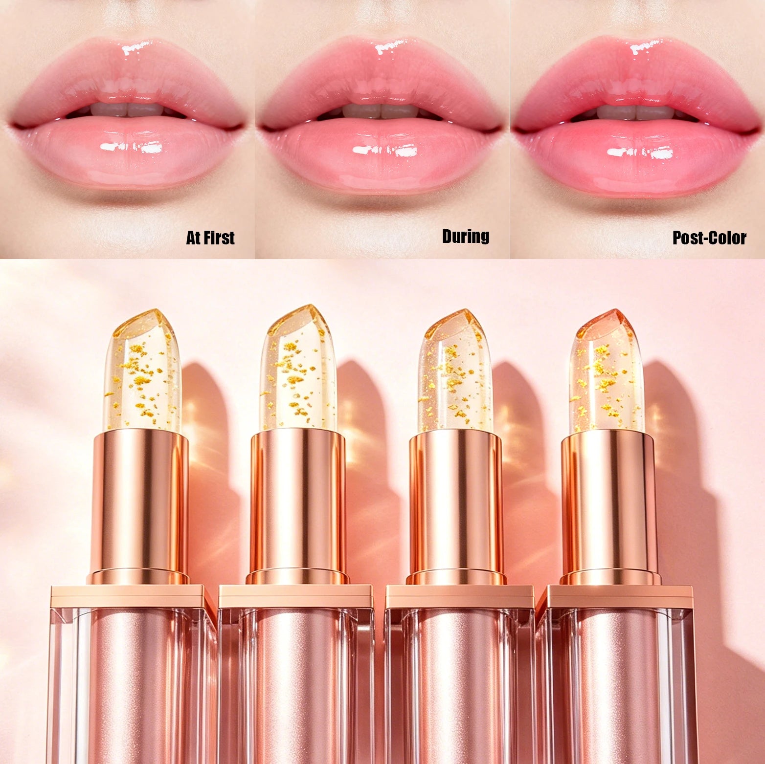 Crystal Petal Temperature pH Color Changing Lip Balm Non‑transfer 24H Moisturizing Mirror Lip Gloss For Women