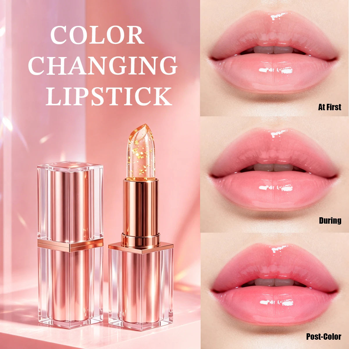 Crystal Petal Temperature pH Color Changing Lip Balm Non‑transfer 24H Moisturizing Mirror Lip Gloss For Women